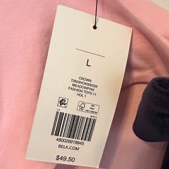 Crown & Ivy NWT Top in Meadow Pink with Cutout Back & Velour Ribbon Size Large - Picture 5 of 7